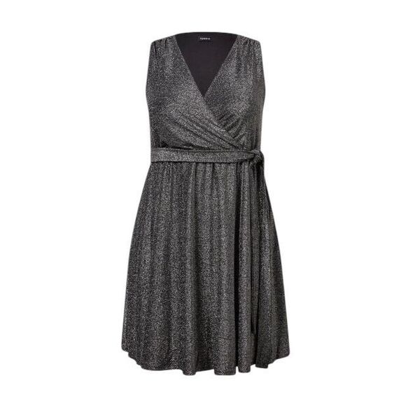 Torrid Plus Sz 2X Dress Mini Glitter Lurex Surplice Tiered Faux‎ Wrap Silver 964 - Picture 14 of 15